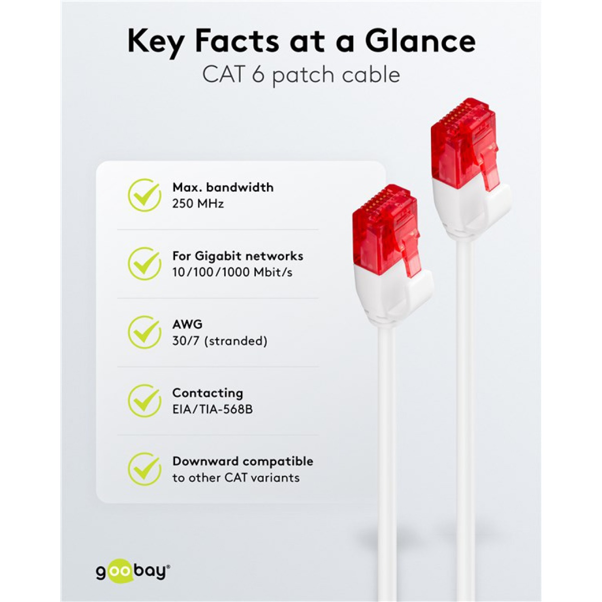 GOOBAY καλώδιο δικτύου 71550, CAT 6 U/UTP, slim, copper, 250MHz, 0.25m, λευκό - Image 5