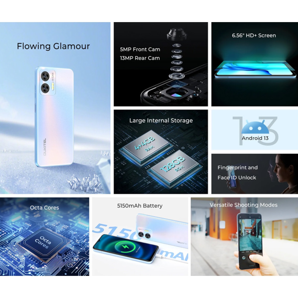 OUKITEL smartphone C36, 6.56", 4/128GB, 5150mAh, μαύρο - Image 2