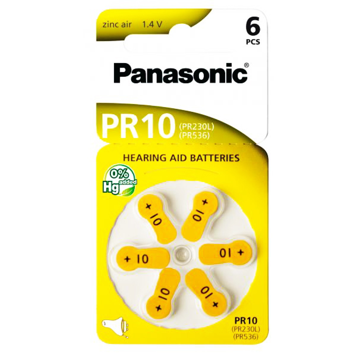 PANASONIC μπαταρίες ακουστικών βαρηκοΐας PR10, mercury free, 1.4V, 6τμχ - Image 1