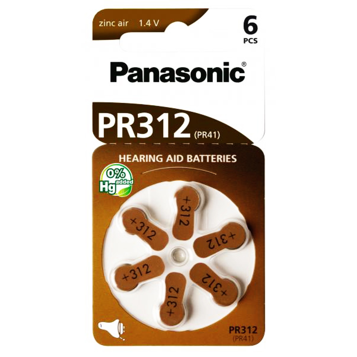 PR312 PANASONIC μπαταρίες ακουστικών βαρηκοΐας PR312, mercury free, 1.4V, 6τμχ - Image 1