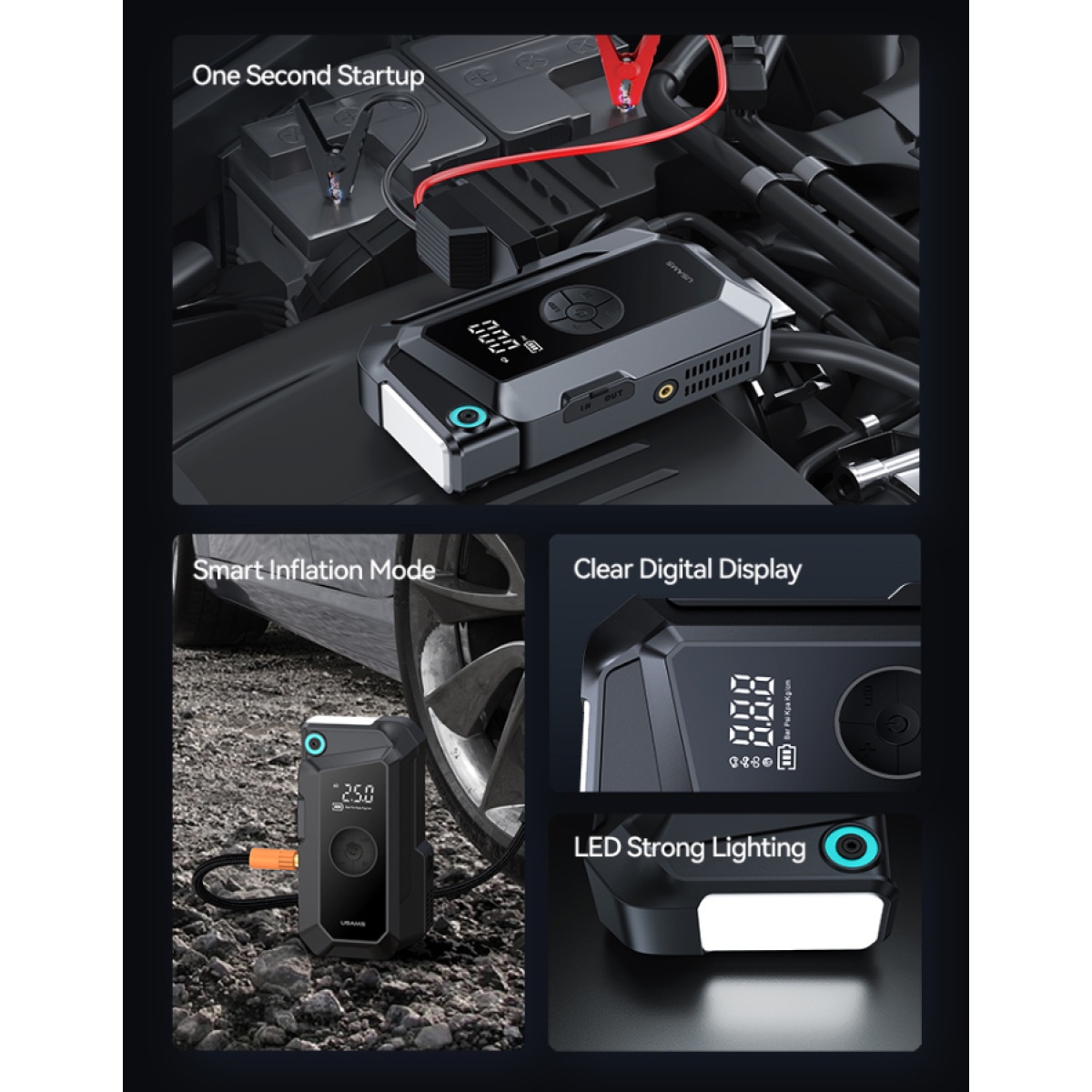USAMS εκκινητής μπαταρίας & συμπιεστής αέρος ZB287, 12V/1000A, 150PSI, 8000mAh - Image 2