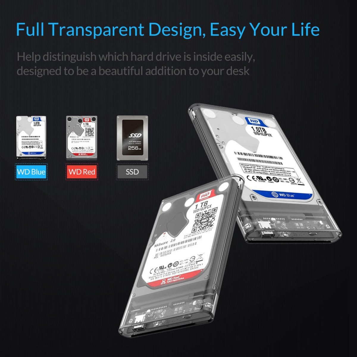 ORICO θήκη για 2.5" SATA HDD/SSD 2139C3, 5Gbps, διάφανη - Image 5