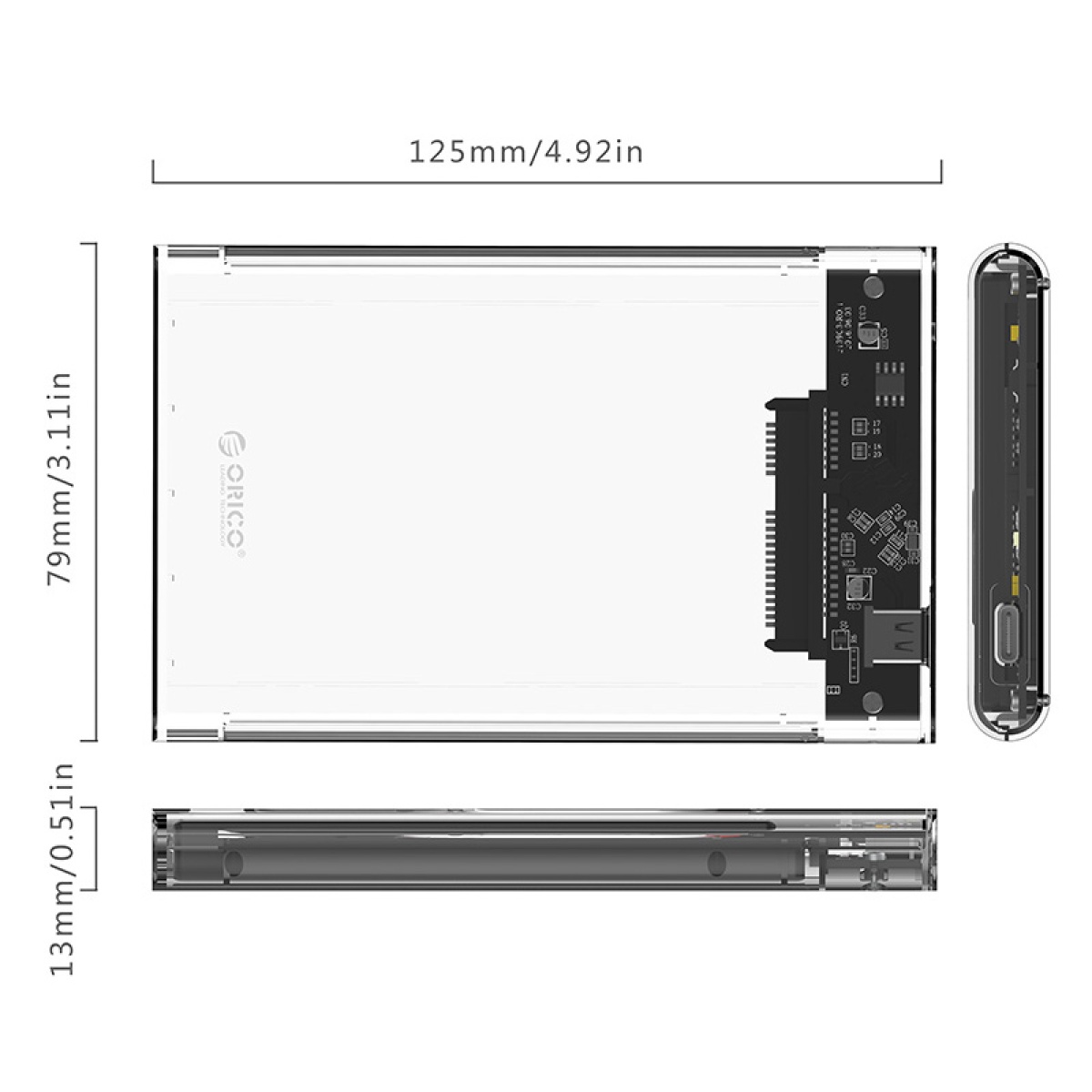 ORICO θήκη για 2.5" SATA HDD/SSD 2139C3, 5Gbps, διάφανη - Image 7