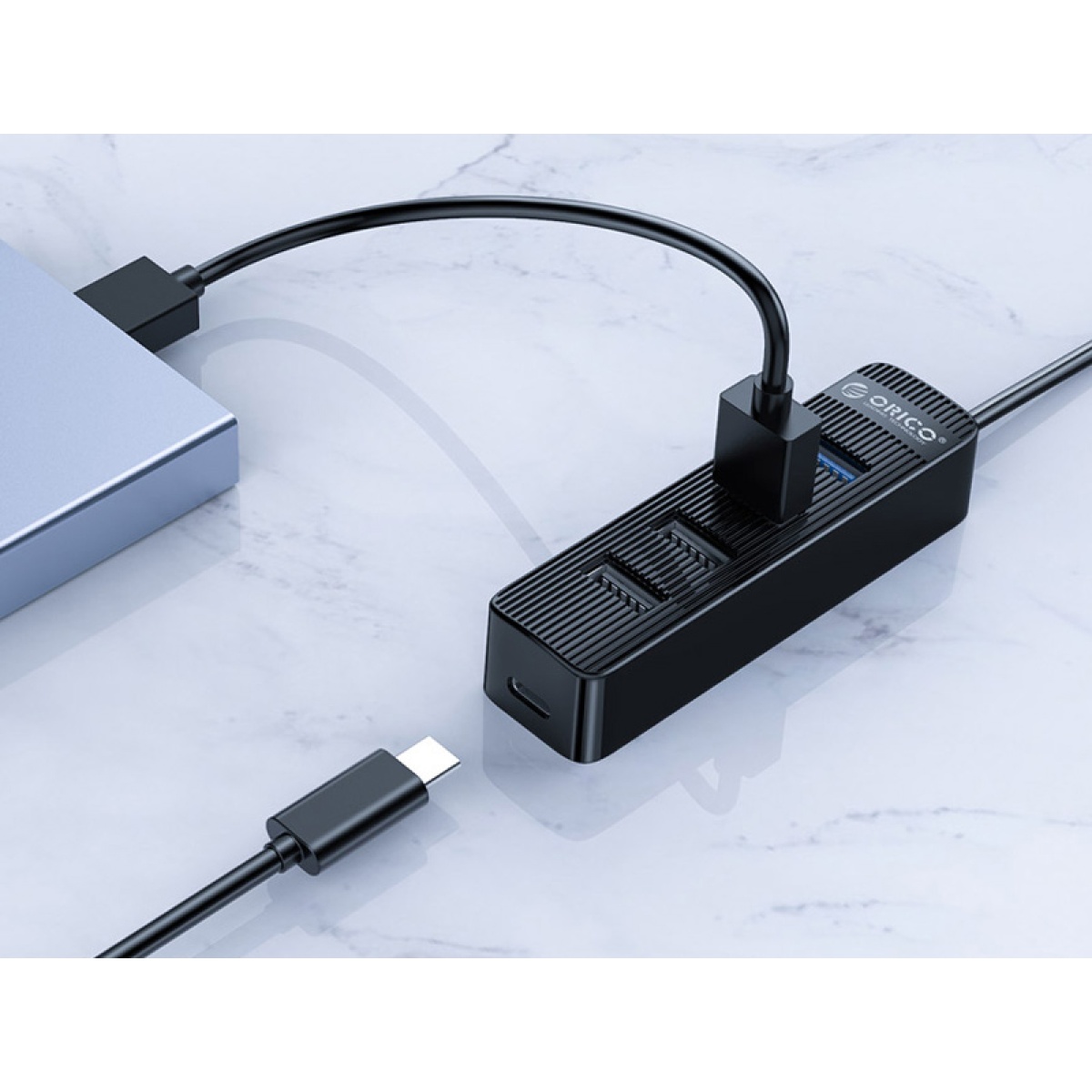 ORICO USB hub TWU32-4A, 4x θυρών, USB 3.0, 5Gbps, USB σύνδεση, έξτρα τροφοδοσία, μαύρο - Image 3