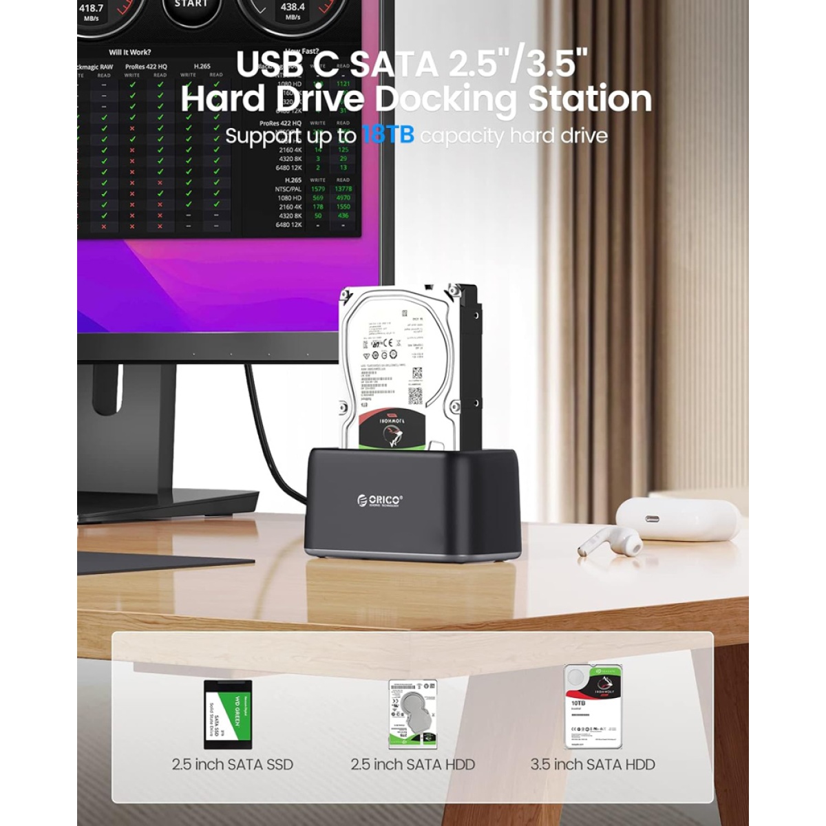 ORICO docking station για 2.5" ή 3.5" SATA HDD/SSD 6819C3-V1, 5Gbps, μαύρο - Image 2