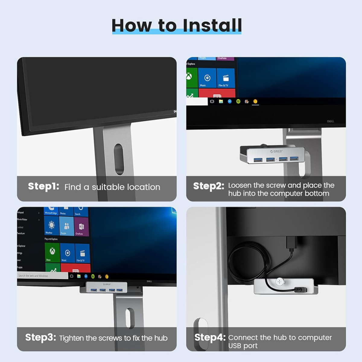 ORICO USB hub MH4PU-P με σφιγκτήρα, 4x θυρών, 5Gbps, USB σύνδεση, ασημί - Image 5
