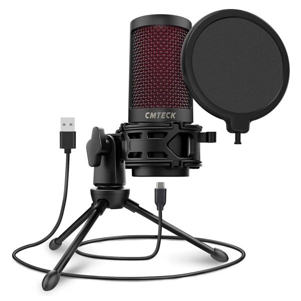 CMTECK επιτραπέζιο μικρόφωνο XM550 με pop φίλτρο, καρδιοειδές, USB, μαύρο