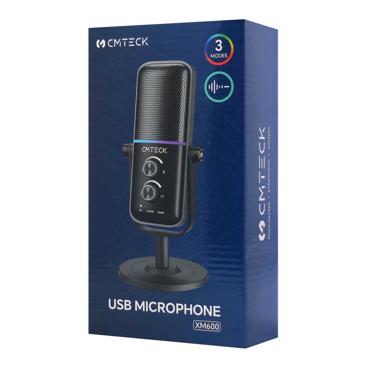 CMTECK επιτραπέζιο μικρόφωνο XM600, omnidirectional/καρδιοειδές, USB, RGB LED, μαύρο - Image 8