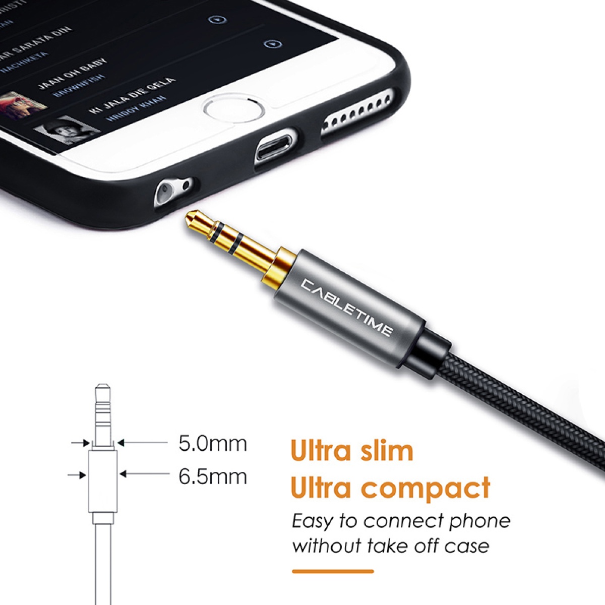 CABLETIME καλώδιο ήχου 3.5mm σε 2x RCA CT-P12G, 5m, μαύρο - Image 4