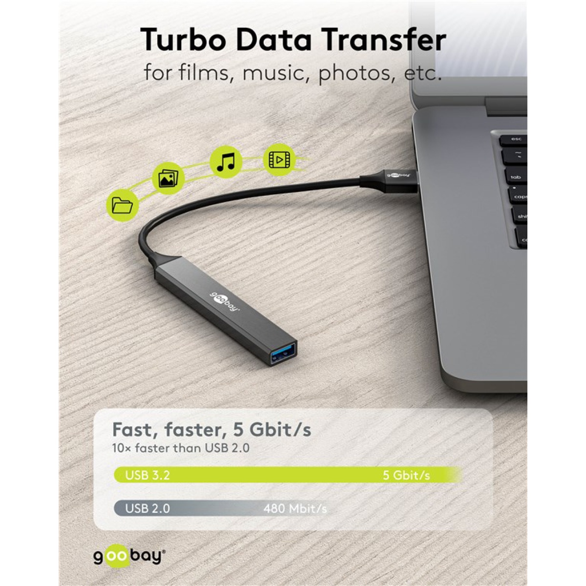 GOOBAY USB hub 74456, 4x θυρών, USB 3.2, 5Gbps, USB σύνδεση, γκρι - Image 2