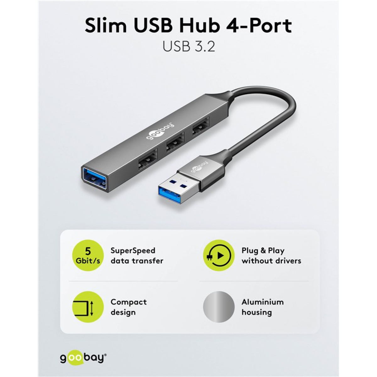 GOOBAY USB hub 74456, 4x θυρών, USB 3.2, 5Gbps, USB σύνδεση, γκρι - Image 5