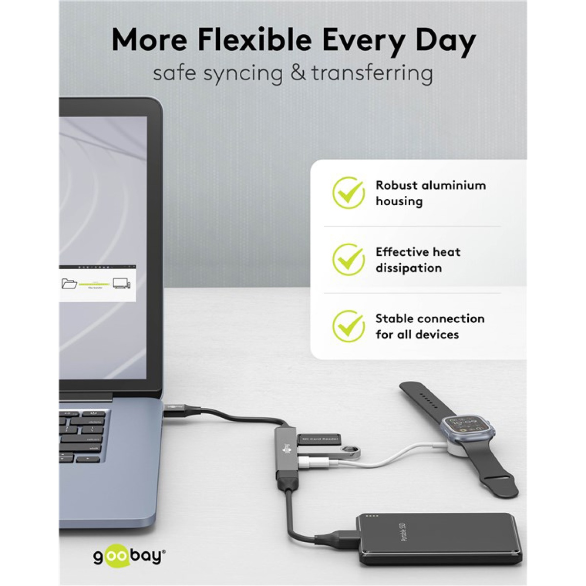 GOOBAY USB hub 74456, 4x θυρών, USB 3.2, 5Gbps, USB σύνδεση, γκρι - Image 6