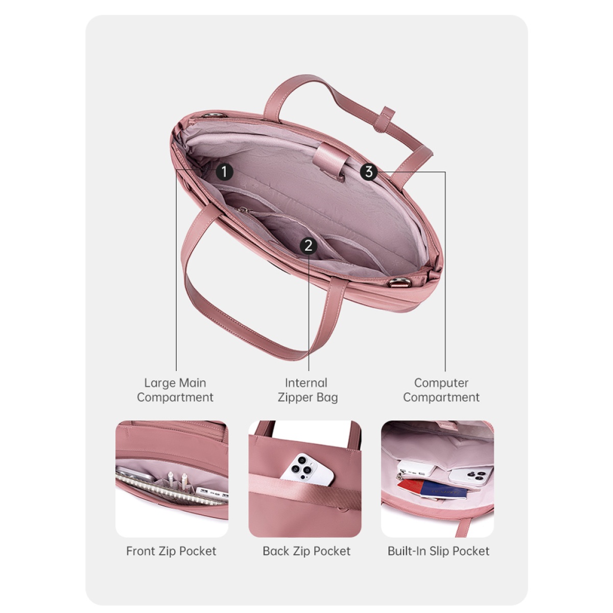 CHANTRIA γυναικεία τσάντα ώμου CB00789 για laptop 15.6", 12L, μωβ - Image 4