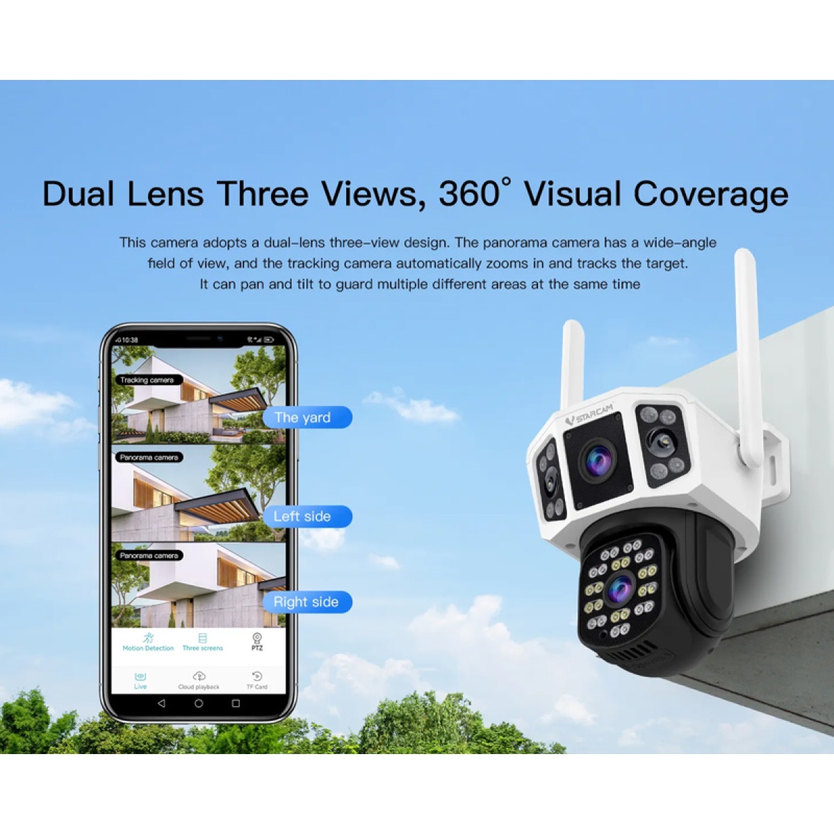 VSTARCAM smart κάμερα CS667DR, dual lens, 3MP, WiFi, SD, PTZ, IP66 - Image 5