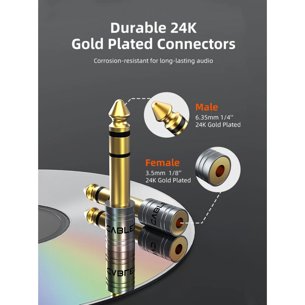 CABLETIME αντάπτορας ήχου 6.3mm σε 3.5mm CT-6M3F-AG, gold plated, γκρι - Image 6