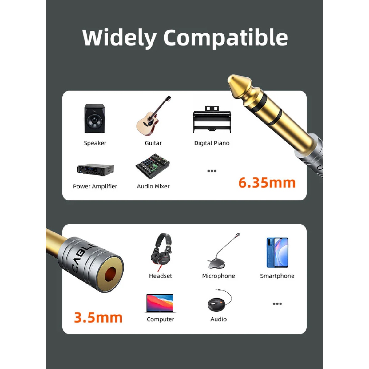 CABLETIME αντάπτορας ήχου 6.3mm σε 3.5mm CT-6M3F-AG, gold plated, γκρι - Image 8