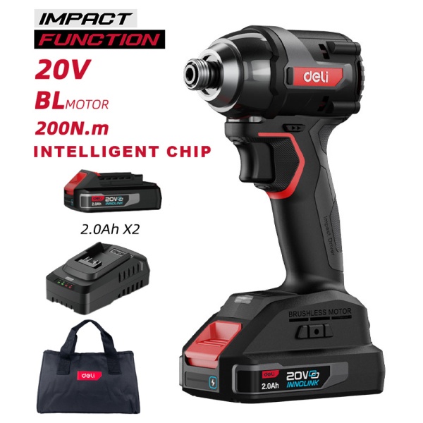 DELI παλμικό κατσαβίδι μπαταρίας DE-QZ20-1D2, Brushless, 20V, 2x 2Ah, 200N.m