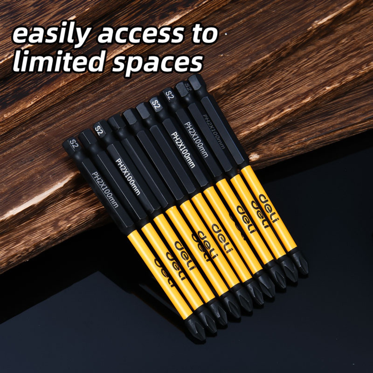 DELI σετ μύτες κατσαβιδιού DL251100 για δραπανοκατσάβιδο, σταυρωτές, PH2x100mm, 10τμχ - Image 2