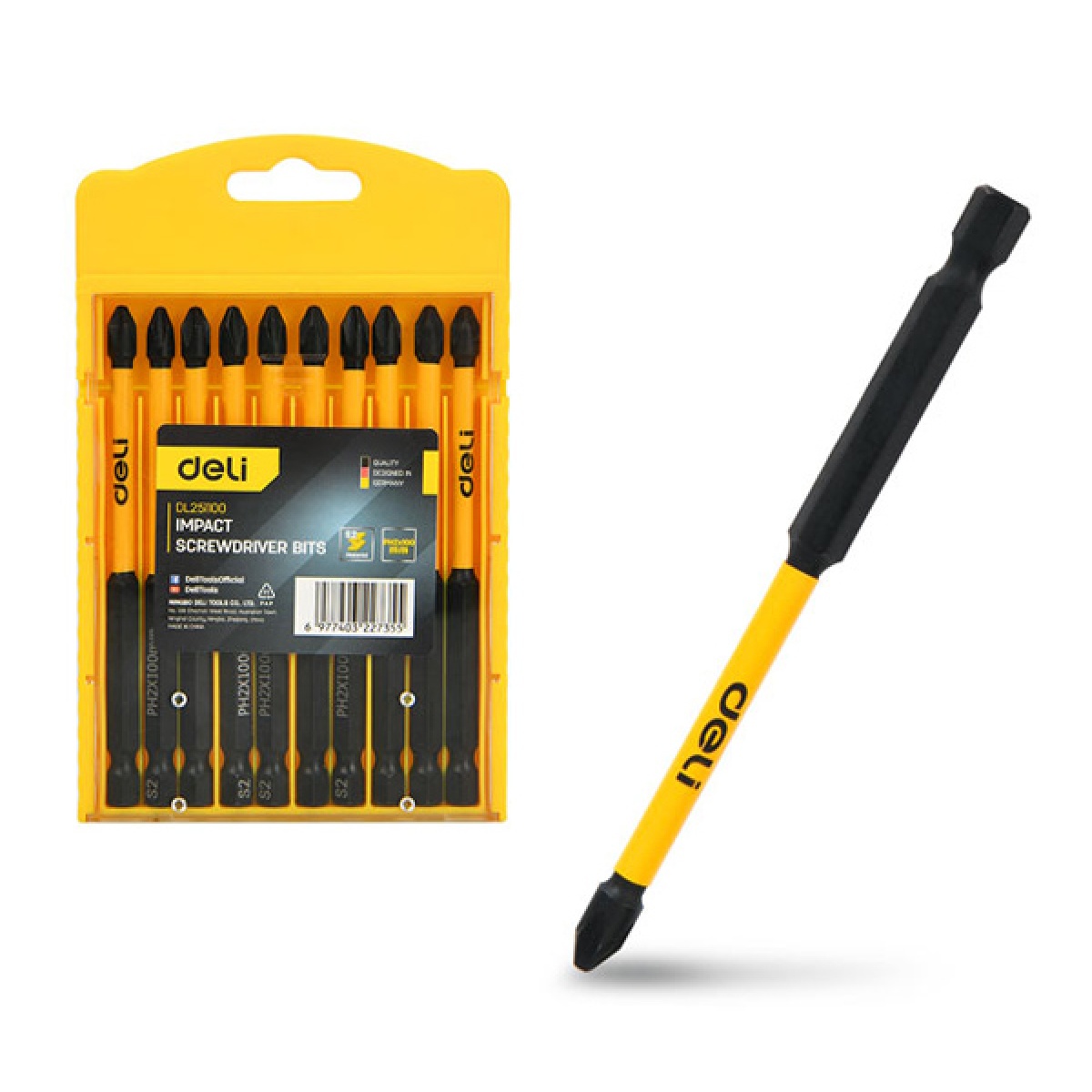 DL251100 DELI σετ μύτες κατσαβιδιού DL251100 για δραπανοκατσάβιδο, σταυρωτές, PH2x100mm, 10τμχ - Image 1