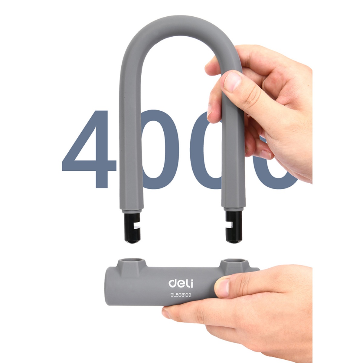 DELI κλειδαριά πέταλο ποδηλάτου με κλειδί DL508102, 126x196mm, γκρι - Image 2