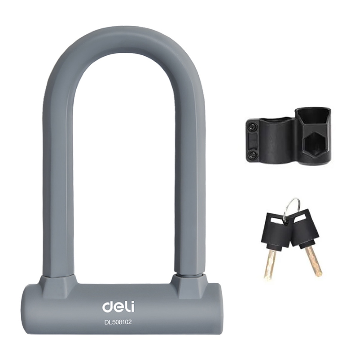 DL508102 DELI κλειδαριά πέταλο ποδηλάτου με κλειδί DL508102, 126x196mm, γκρι - Image 1