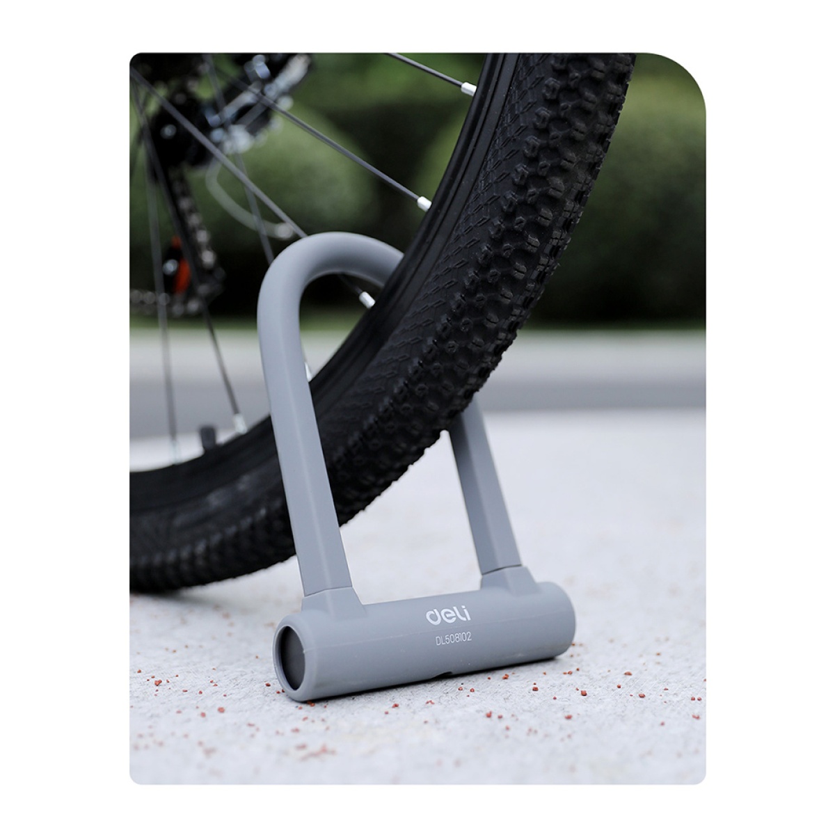 DELI κλειδαριά πέταλο ποδηλάτου με κλειδί DL508102, 126x196mm, γκρι - Image 3