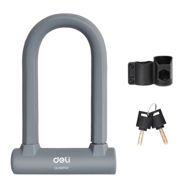 DELI κλειδαριά πέταλο ποδηλάτου με κλειδί DL508102, 126x196mm, γκρι