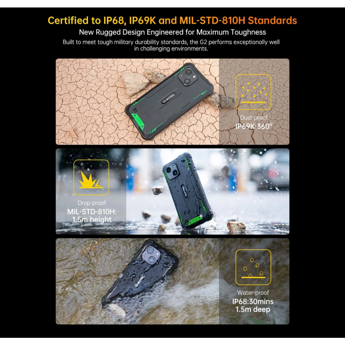 OUKITEL smartphone G2, 6", 4/64GB, 6300mAh, IP68/IP69K, μαύρο - Image 2