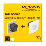 DELOCK πρίζα τοίχου 11489 με θύρες φόρτισης USB & USB Type-C 3.4A, λευκή - Image 3