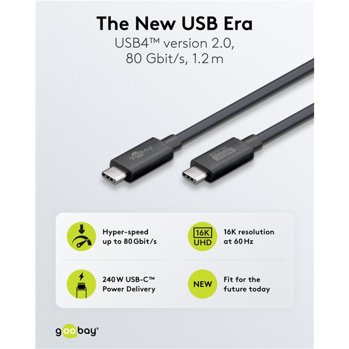 GOOBAY καλώδιο USB-C 74376, USB4, 240W, 80Gbps, 16K/60Hz, 1.2m, μαύρο - Image 2