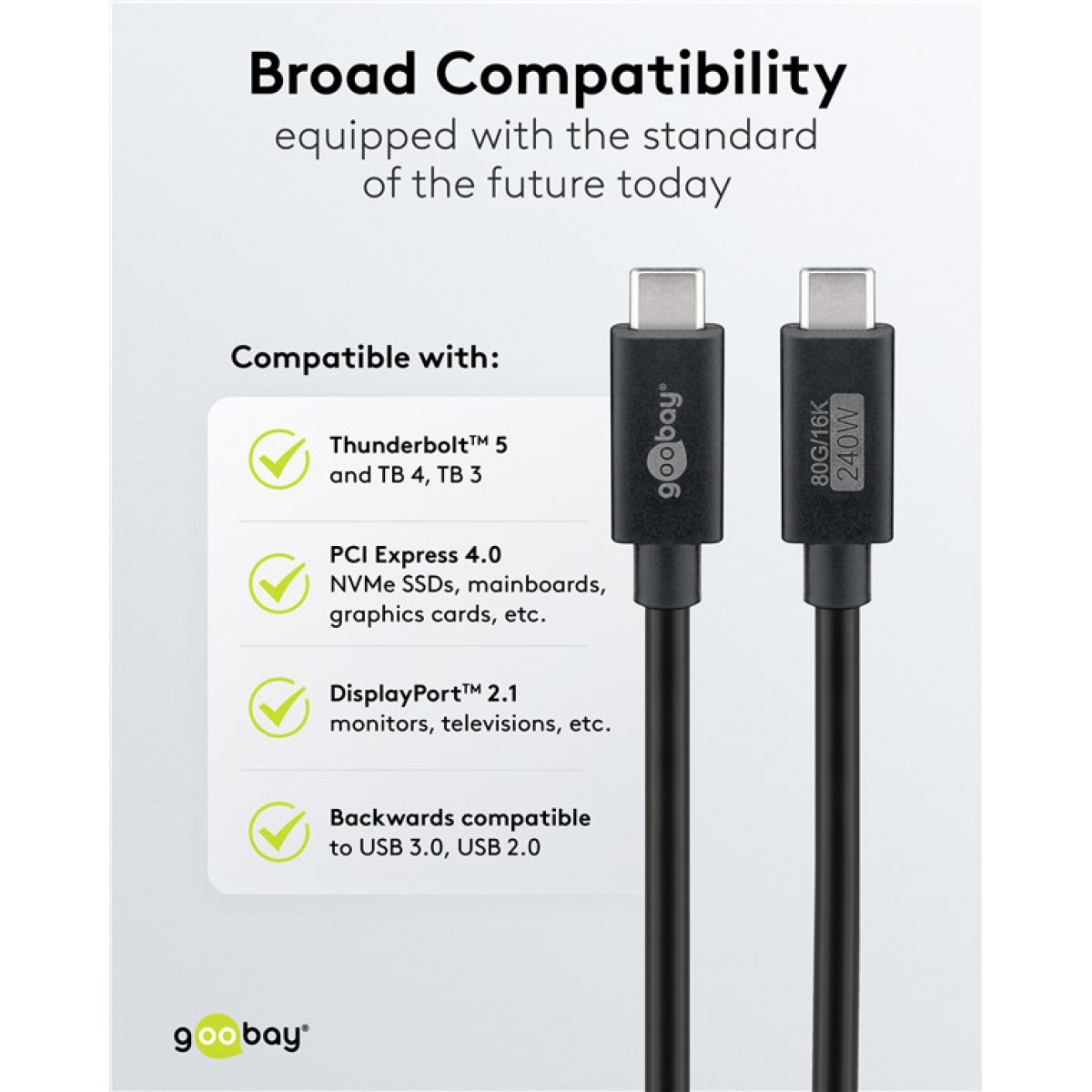 GOOBAY καλώδιο USB-C 74376, USB4, 240W, 80Gbps, 16K/60Hz, 1.2m, μαύρο - Image 7