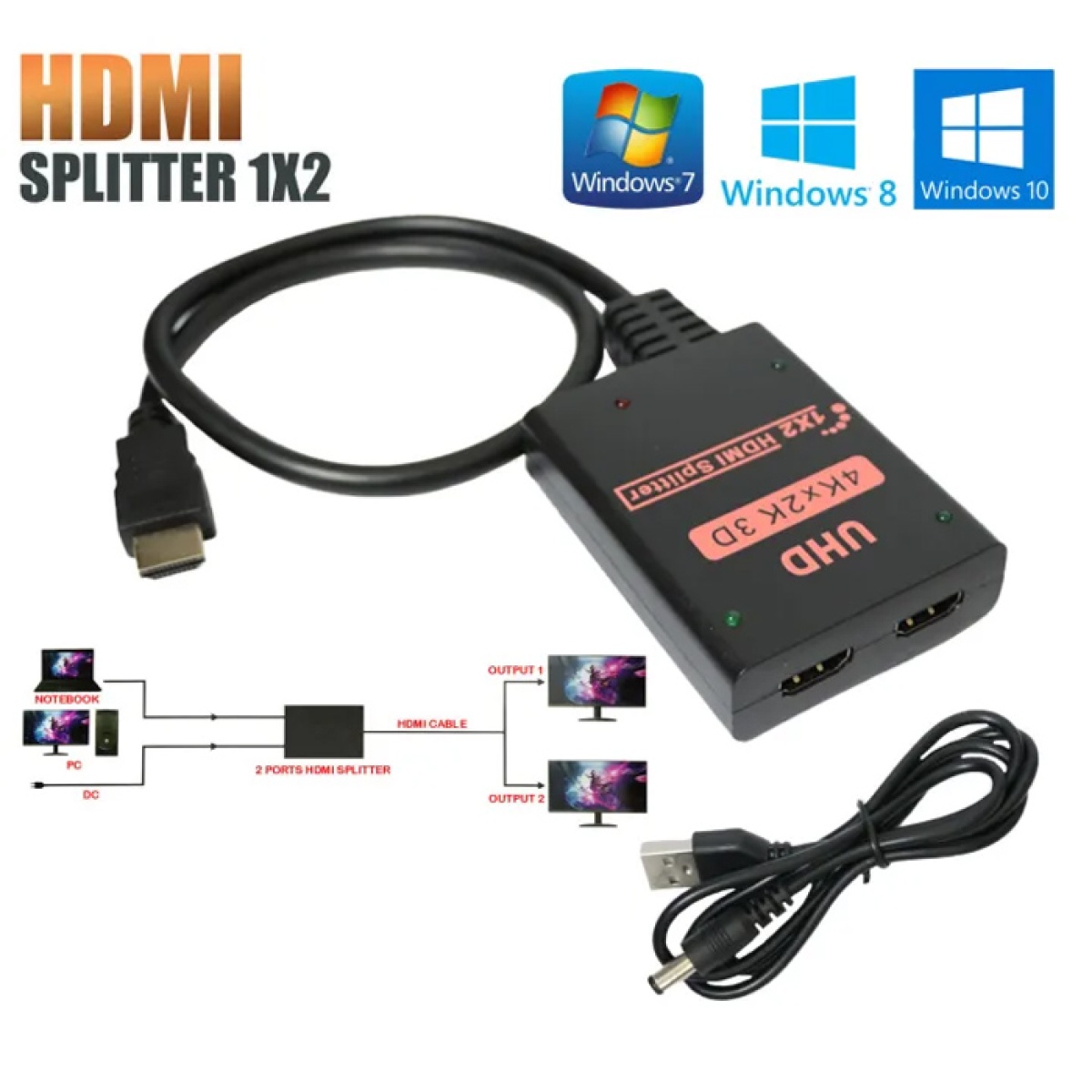 POWERTECH HDMI splitter CAB-H173, 1-in σε 2-out, 4K/30Hz, HDR/HDCP, μαύρο - Image 3