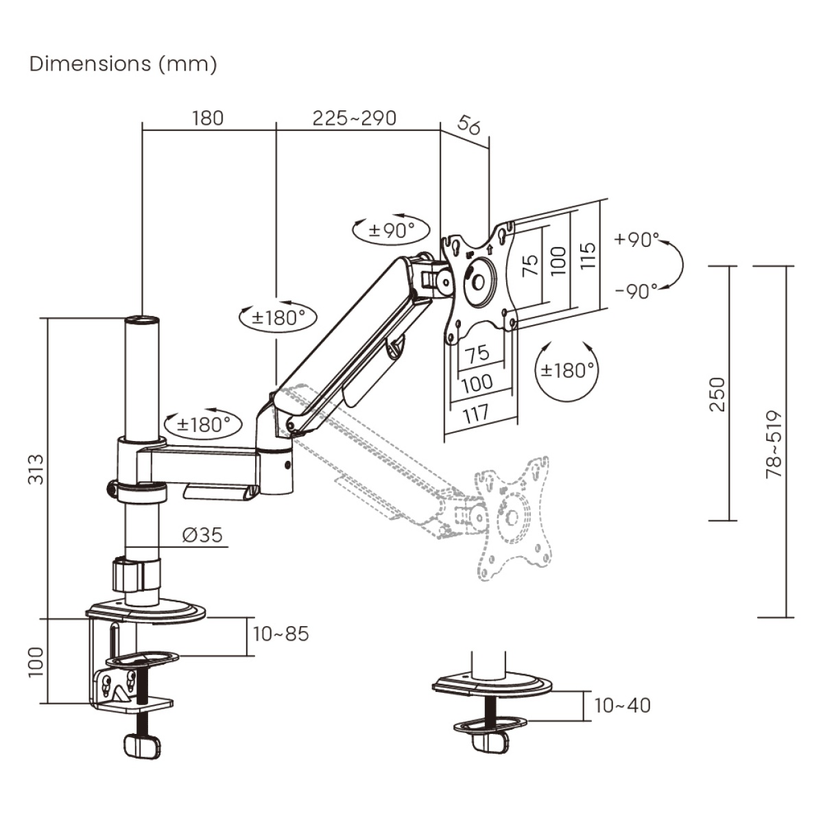 BRATECK βάση γραφείου οθόνης LDT97-C012PE, 17-32", έως 9kg - Image 6