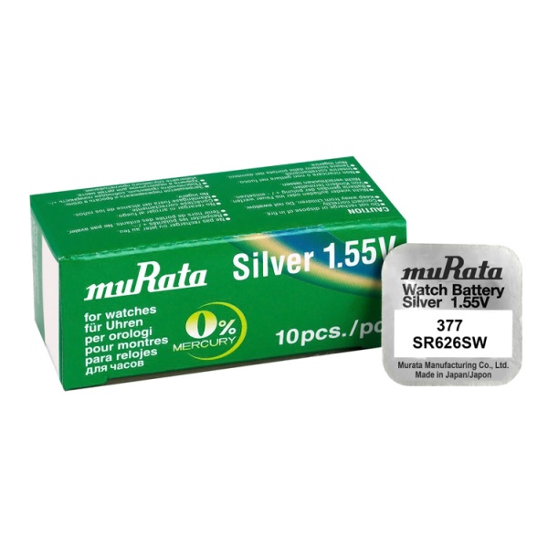 MURATA μπαταρία Silver Oxide για ρολόγια SR626SW, 1.55V, No 377, 10τμχ