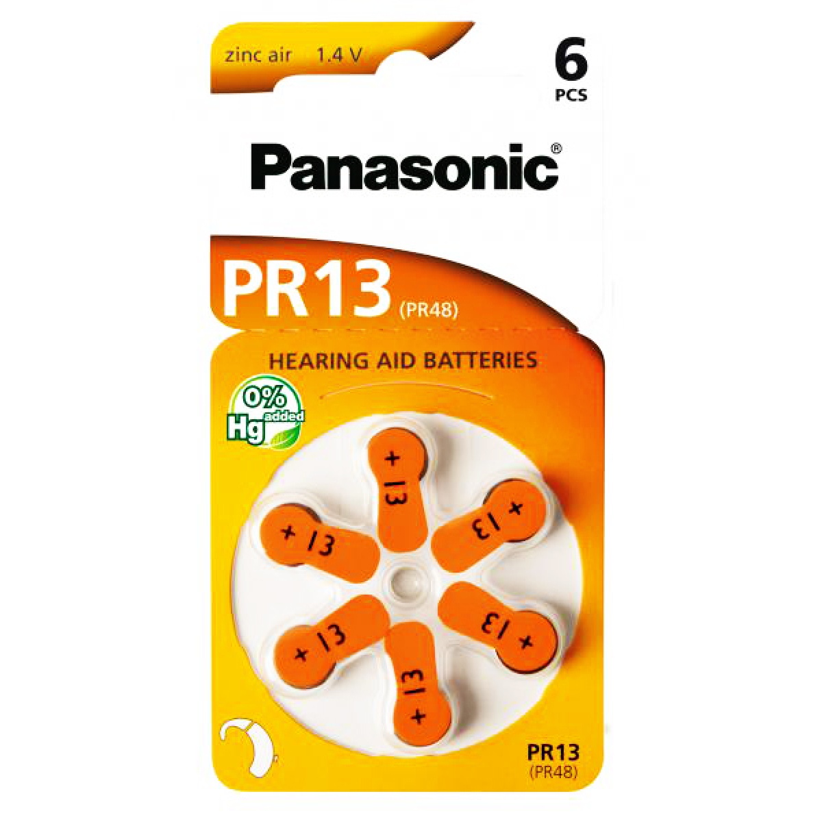PR13 PANASONIC μπαταρίες ακουστικών βαρηκοΐας PR13, mercury free, 1.4V, 6τμχ - Image 1