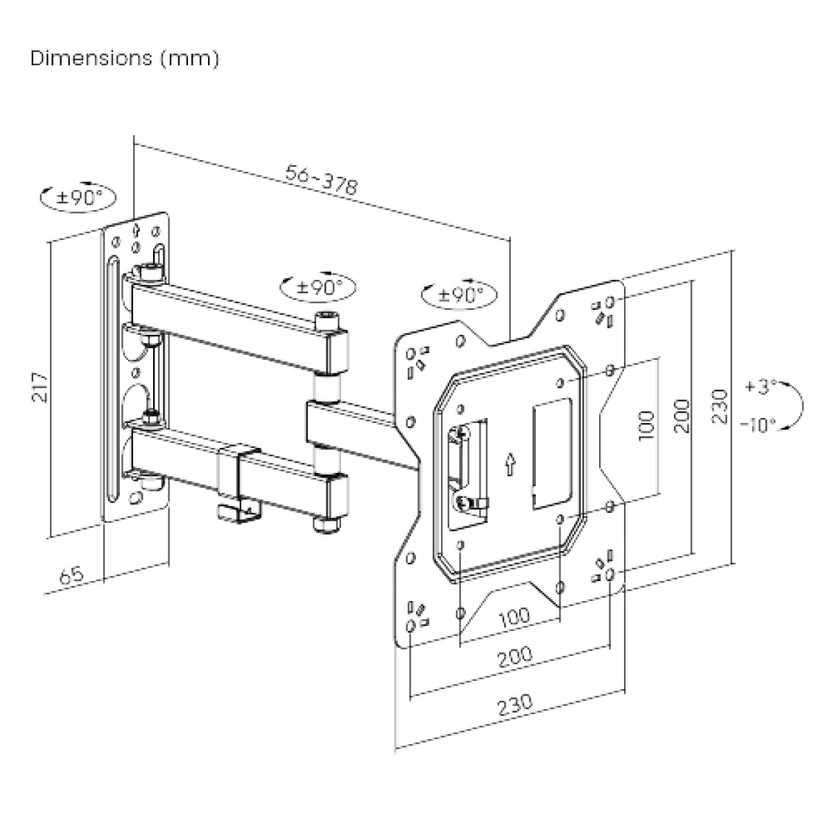 POWERTECH επιτοίχια βάση τηλεόρασης PT-1129, 23-43", έως 30kg, full motion - Image 5