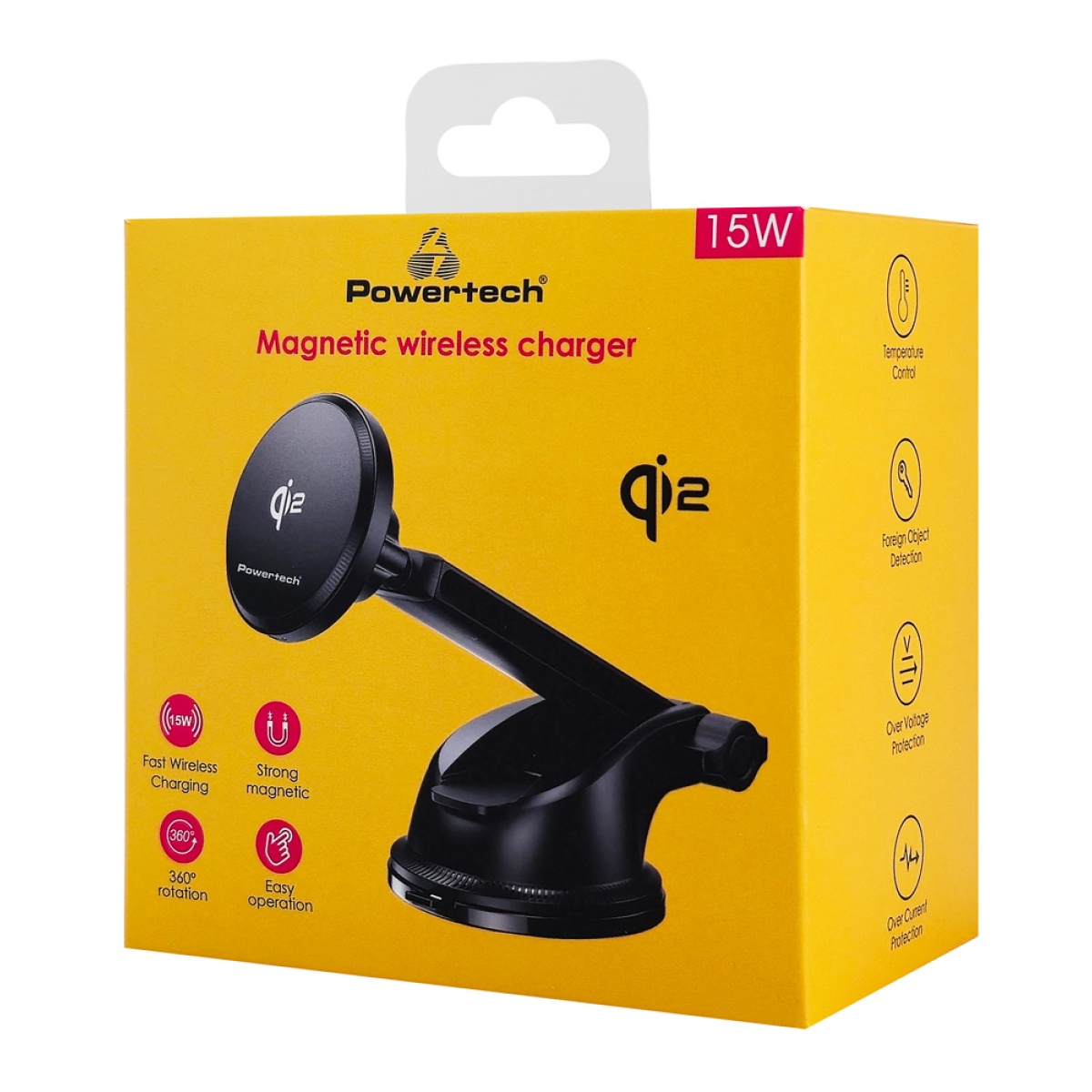 POWERTECH ασύρματος φορτιστής & βάση smartphone αυτοκινήτου PT-1492, Qi2, 15W, μαύρος - Image 5