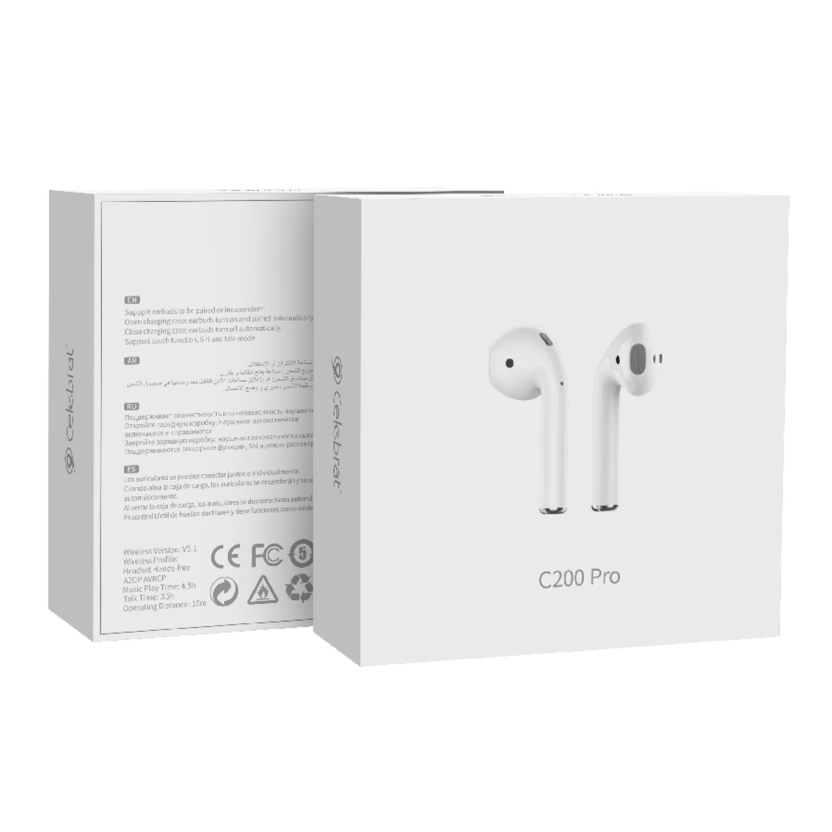 CELEBRAT earphones με θήκη φόρτισης C200 Pro, True Wireless, 13mm, 30/300mAh, λευκά - Image 8
