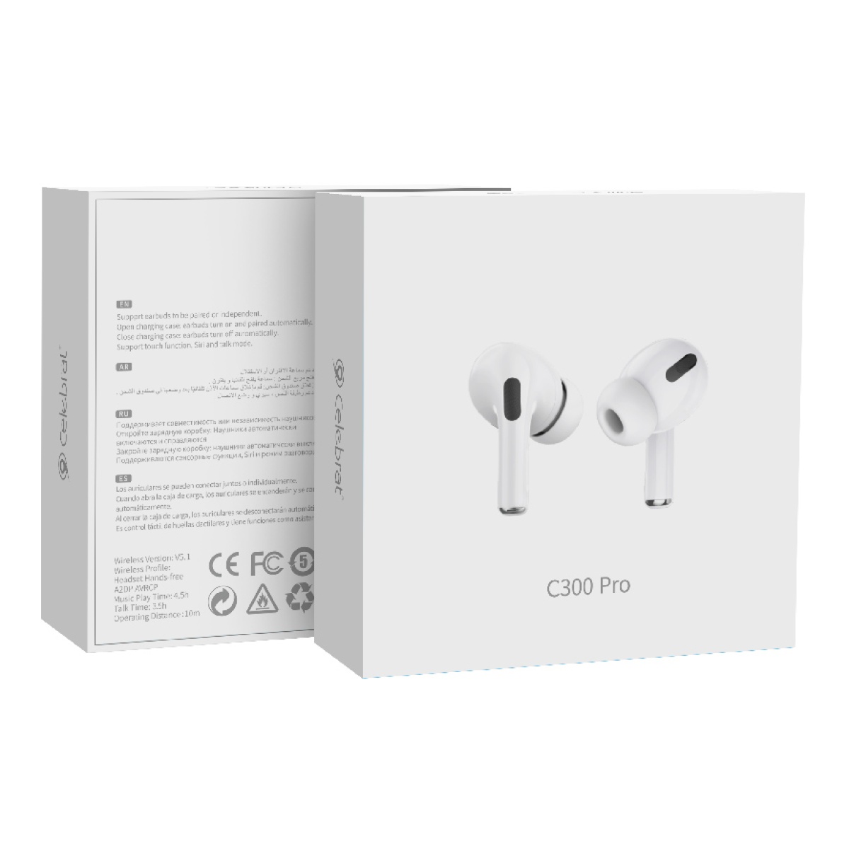 CELEBRAT earphones με θήκη φόρτισης C300 Pro, True Wireless, 13mm, 30/300mAh, λευκά - Image 7