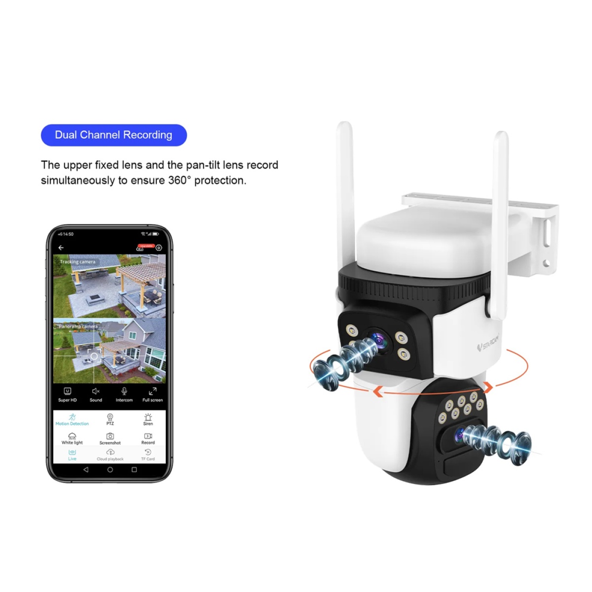 VSTARCAM smart ηλιακή κάμερα CB621DR, dual lens, 3MP, WiFi, SD, PTZ, IP66 - Image 2