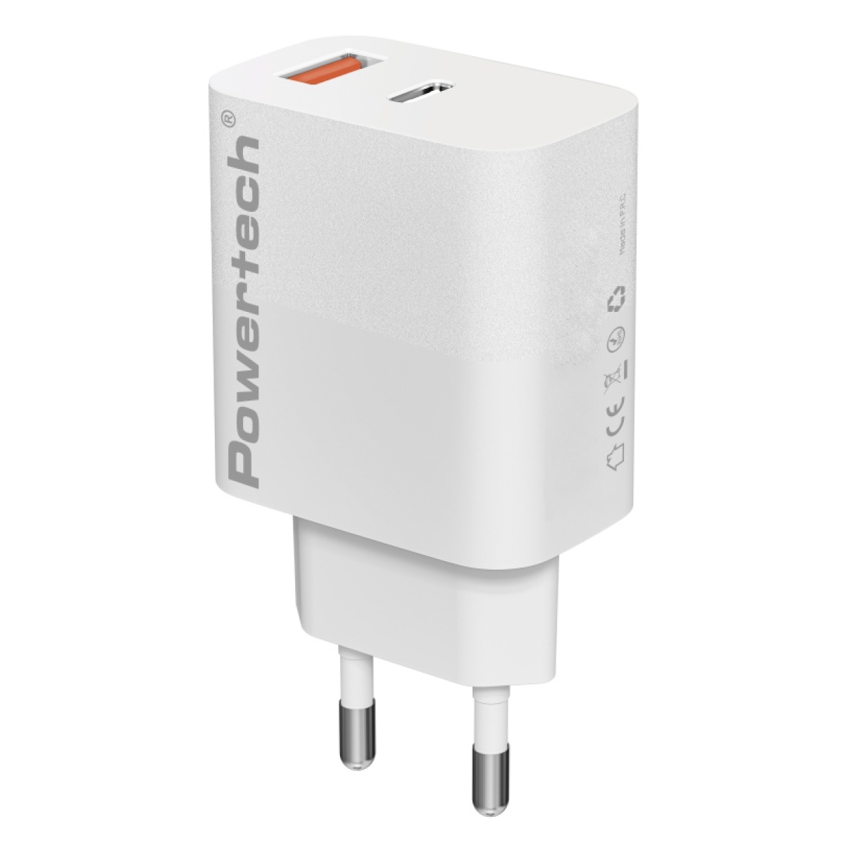 PT-1433 POWERTECH φορτιστής τοίχου PT-1433, USB/USB-C, 30W, GaN, λευκός - Image 1