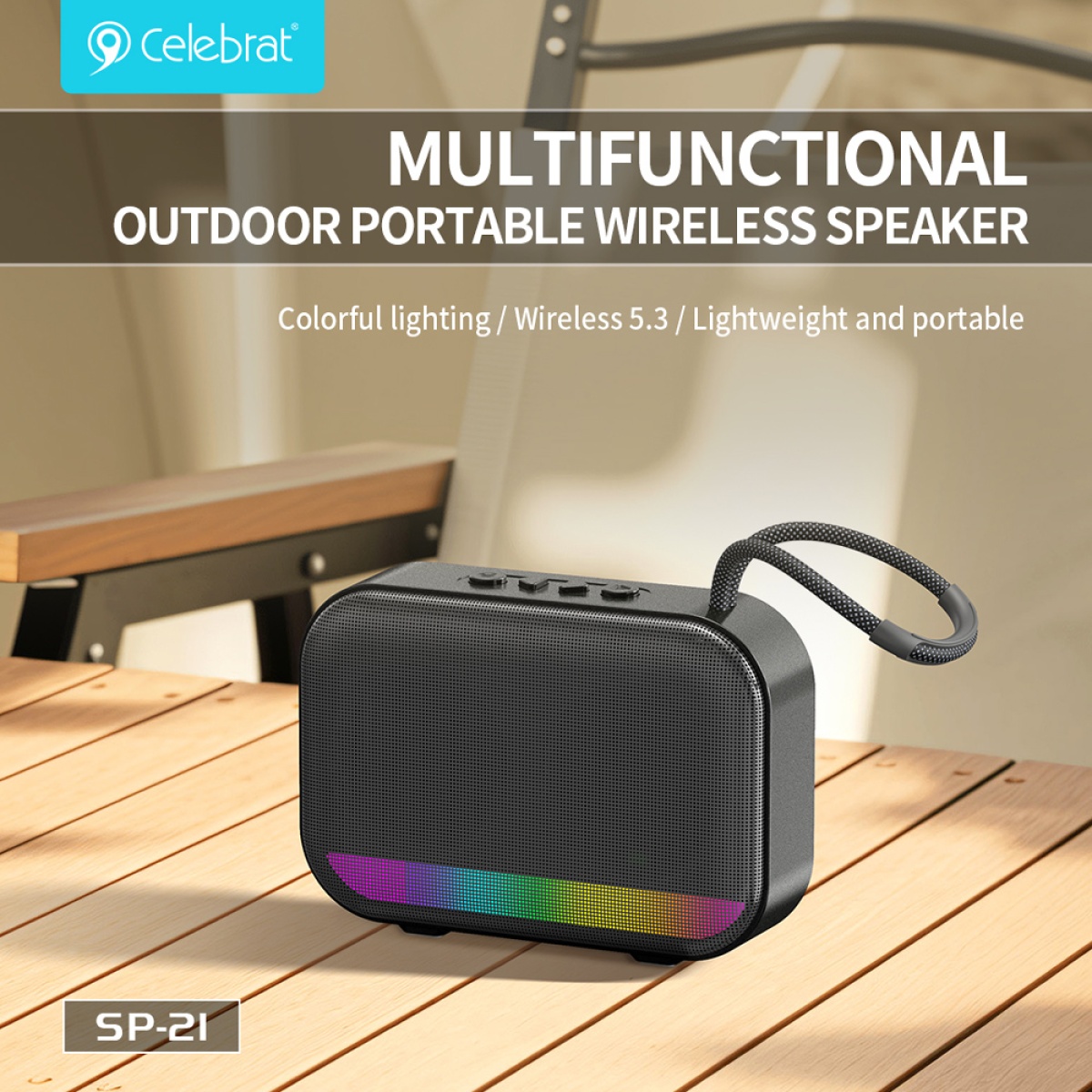 CELEBRAT φορητό ηχείο SP-21, 5W, Bluetooth, 1200mAh, μαύρο - Image 2