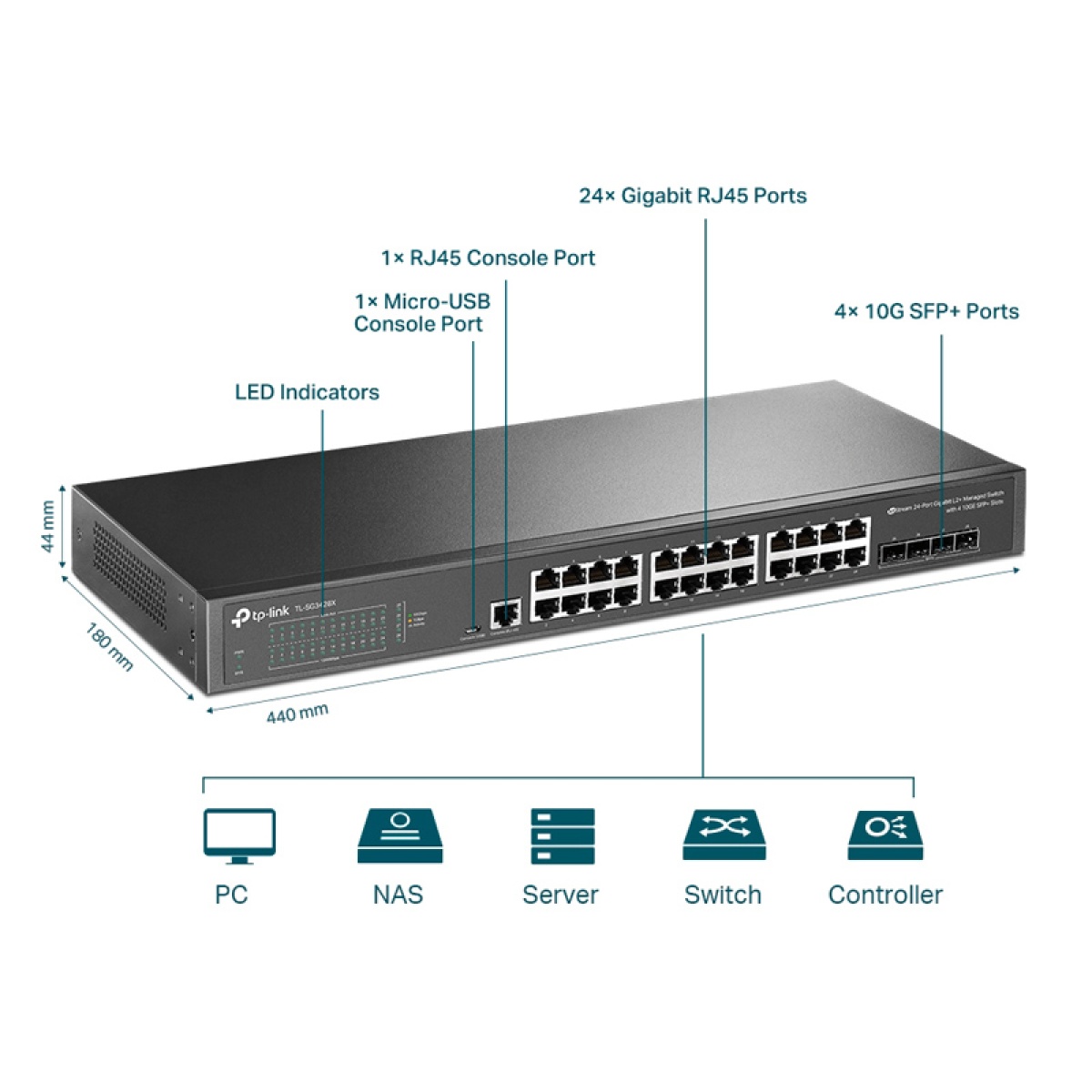 TP-LINK L2+ Managed Switch TL-SG3428X, 24-Port Gigabit, 4x SFP+, Ver.1.0 - Image 4