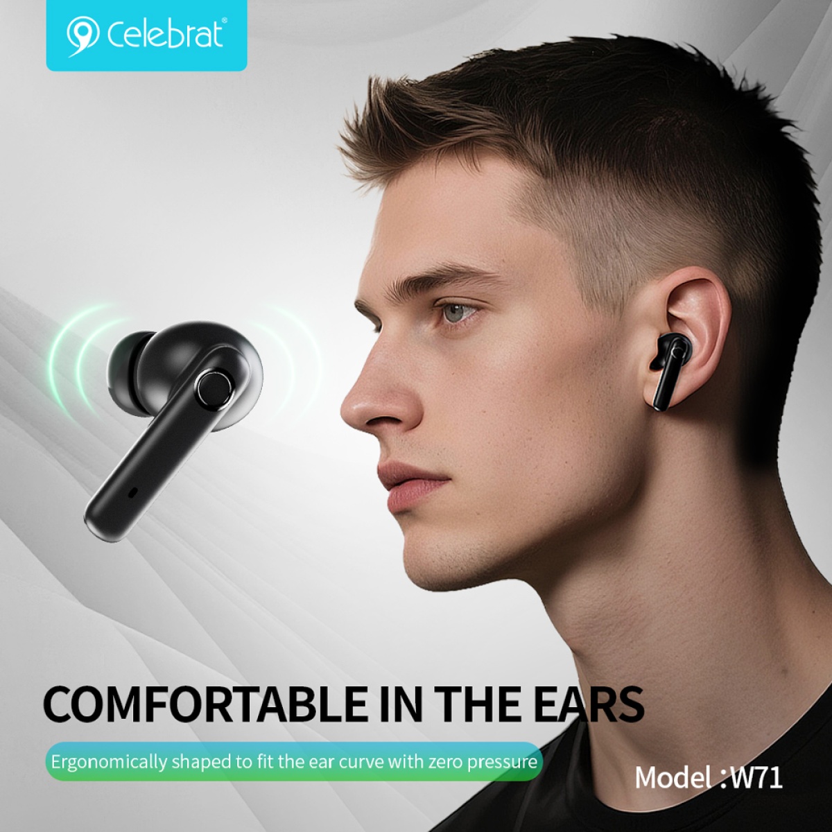 CELEBRAT earphones με θήκη φόρτισης W71, True Wireless, 10mm, 30/200mAh, μαύρα - Image 3