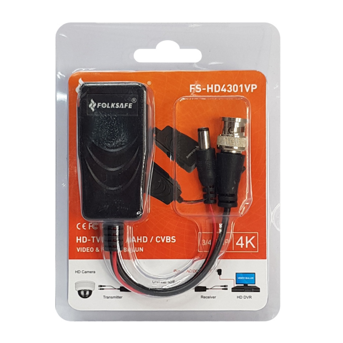 FOLKSAFE video & power balun transmitter FS-HD4301VP, 4K, έως 400m, RJ45 - Image 2