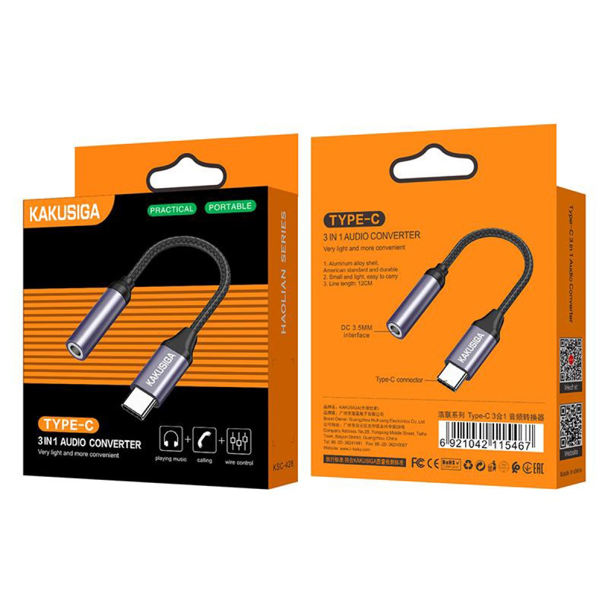 KAKUSIGA αντάπτορας USB-C σε 3.5mm KSC-428, γκρι - Image 3