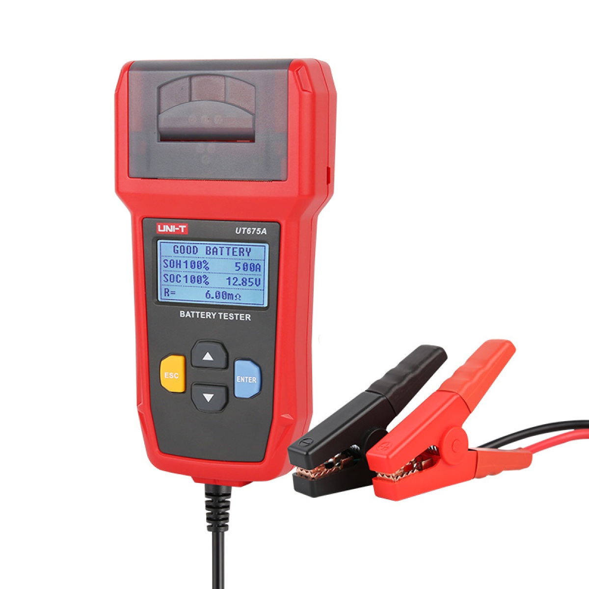 UNI-T tester μπαταρίας αυτοκινήτων UT675A με κροκοδειλάκια & εκτυπωτή - Image 1